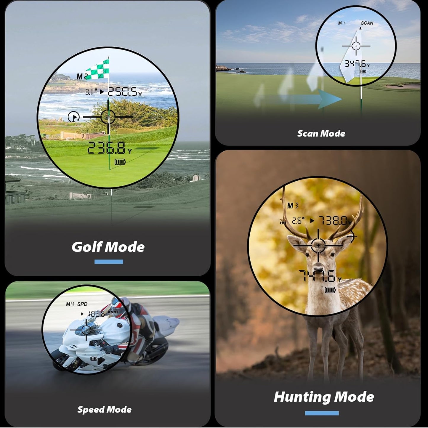 GL1000 Range Finder Golf with Slope Switch, 1200 Yards Rechargeable Range Finder for Hunter, 7X Magnification Golf Laser Range Finder, Magnetic Strip, Flag Pole Locking with Pulse Vibration
