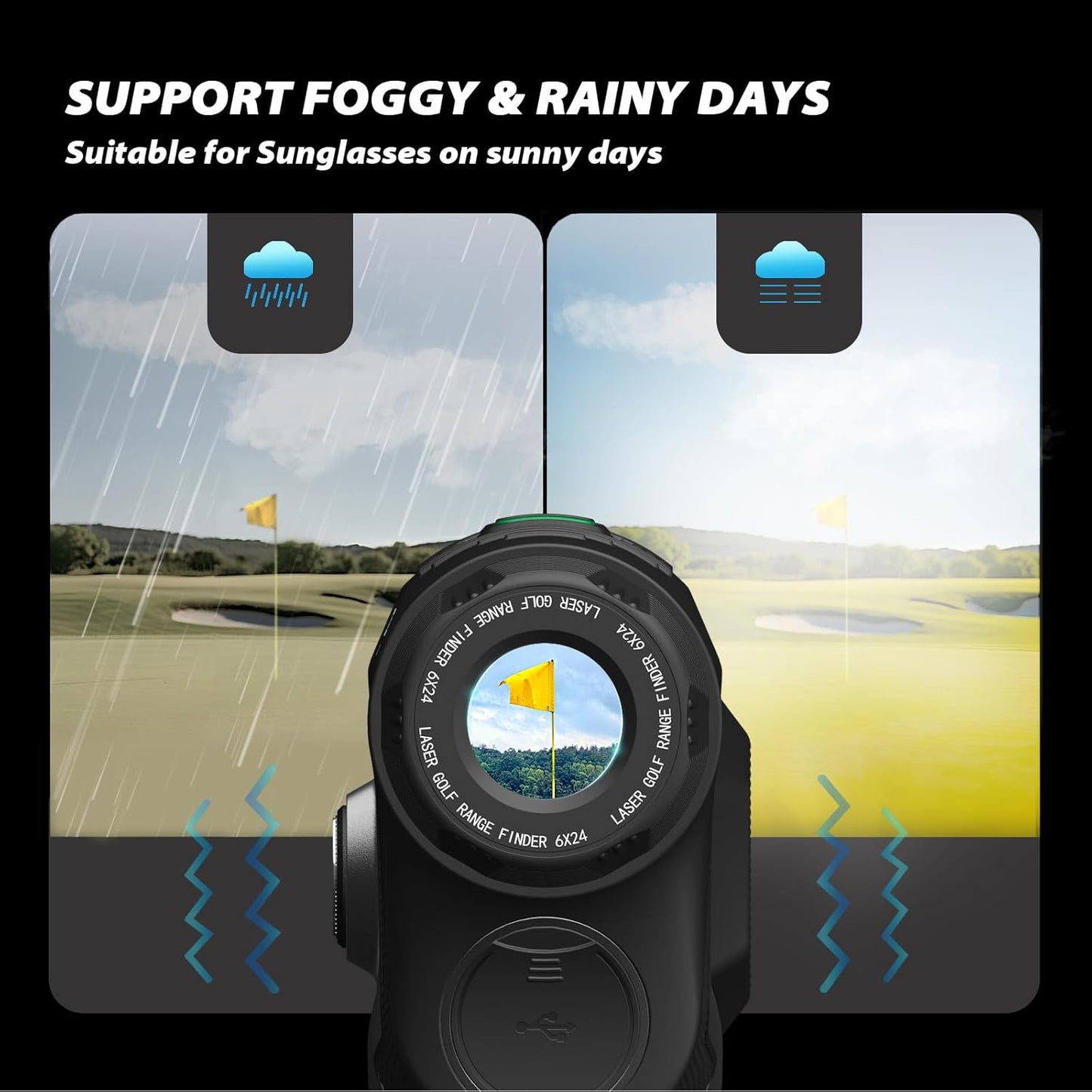 GL1000 Range Finder Golf with Slope Switch, 1200 Yards Rechargeable Range Finder for Hunter, 7X Magnification Golf Laser Range Finder, Magnetic Strip, Flag Pole Locking with Pulse Vibration